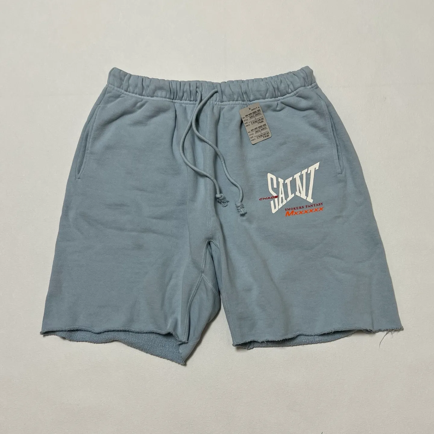 SAINT Mxxxxxx SWEAT SHORTS/RIBON SAINT/BLK pink SAINT LOGO shorts, black S-XL cotton and linen OE yarn fabric, stiff, light, comfortable and breathable, non-locking design, naturally rolled back after water, super handsome version, easy to match, original consistent main mark, wash water mark, little angel anti-counterfeiting mark
